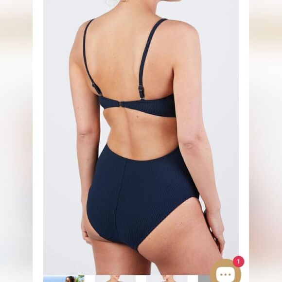 Cache Coeur navy blue Bamboo ribbed 1 piece maternity swimsuit size XS NWT - Picture 3 of 5